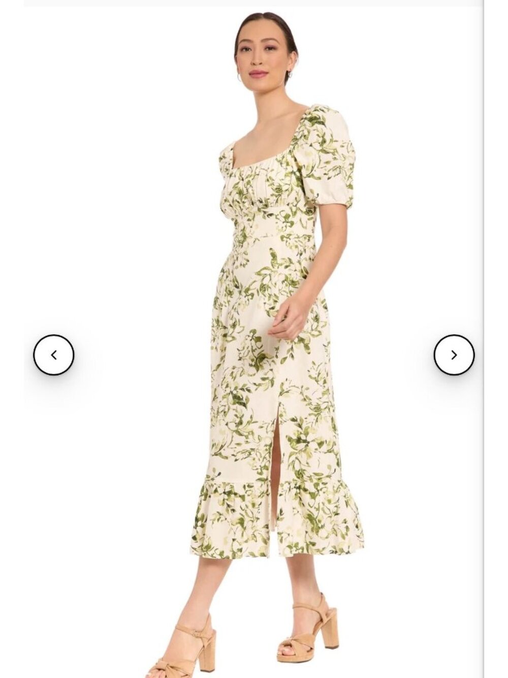 New! London Times Kristin Puff Sleeve Linen Blend Coquette Smocked Midi Dress US